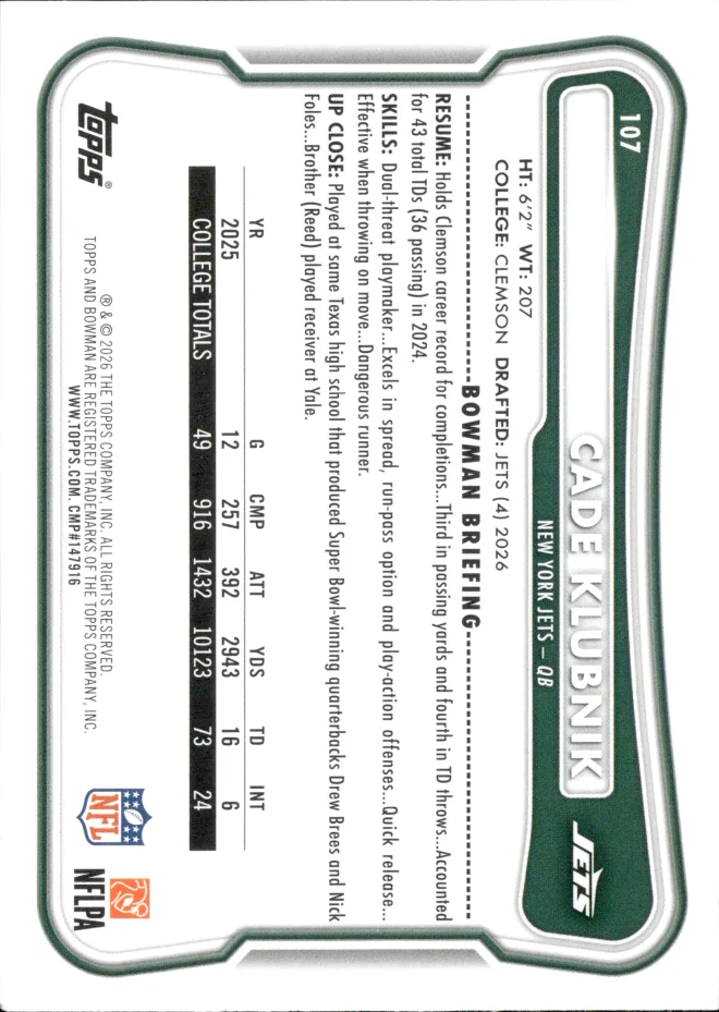 Cade Klubnik card back