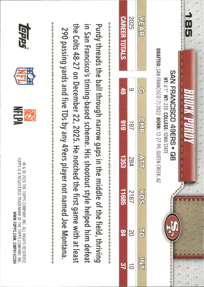 Brock Purdy card back