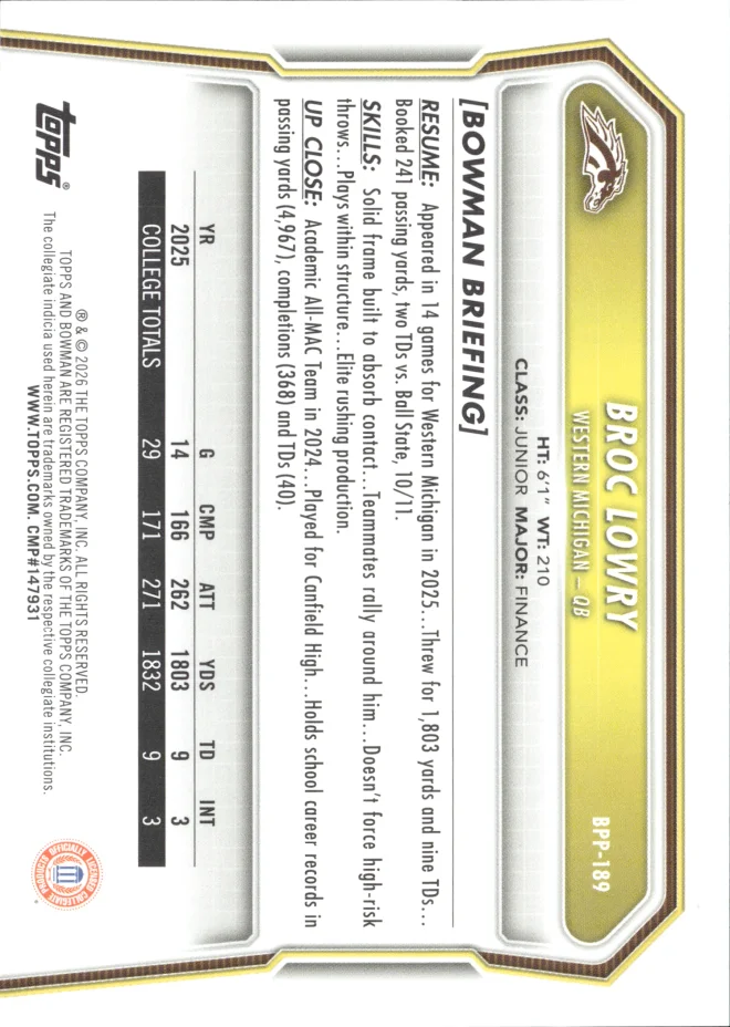Broc Lowry card back
