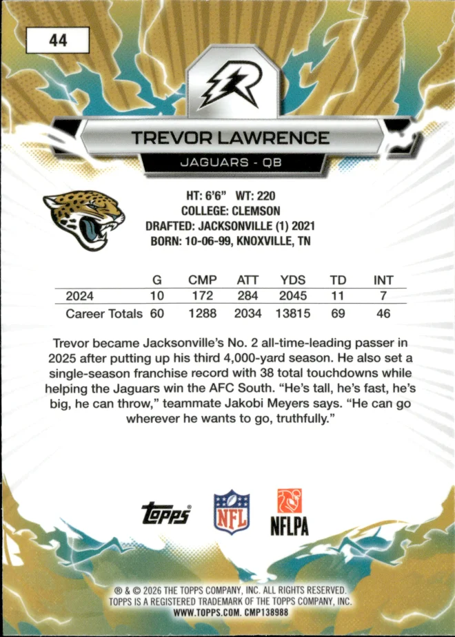 Trevor Lawrence card back