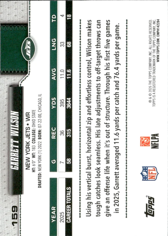 Garrett Wilson card back