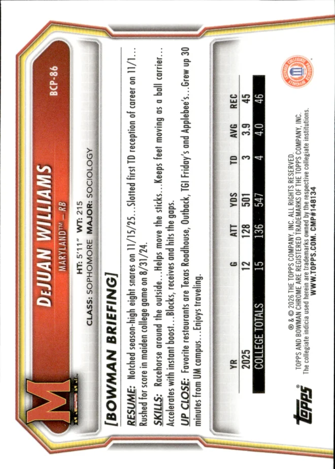 DeJuan Williams card back