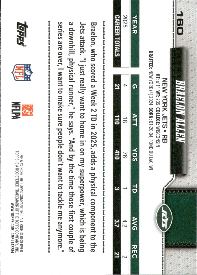 Braelon Allen card back