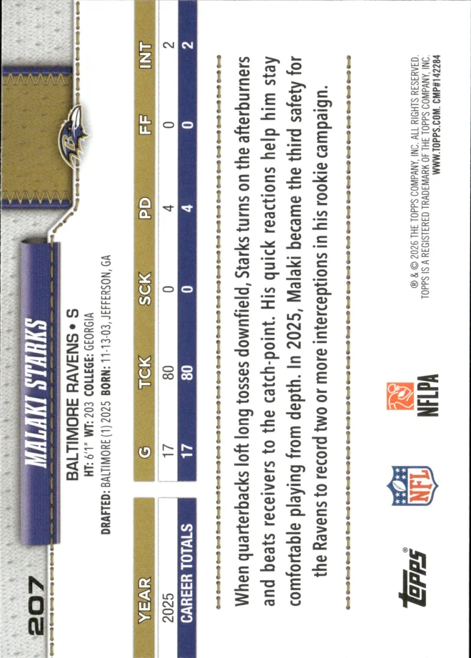 Malaki Starks card back