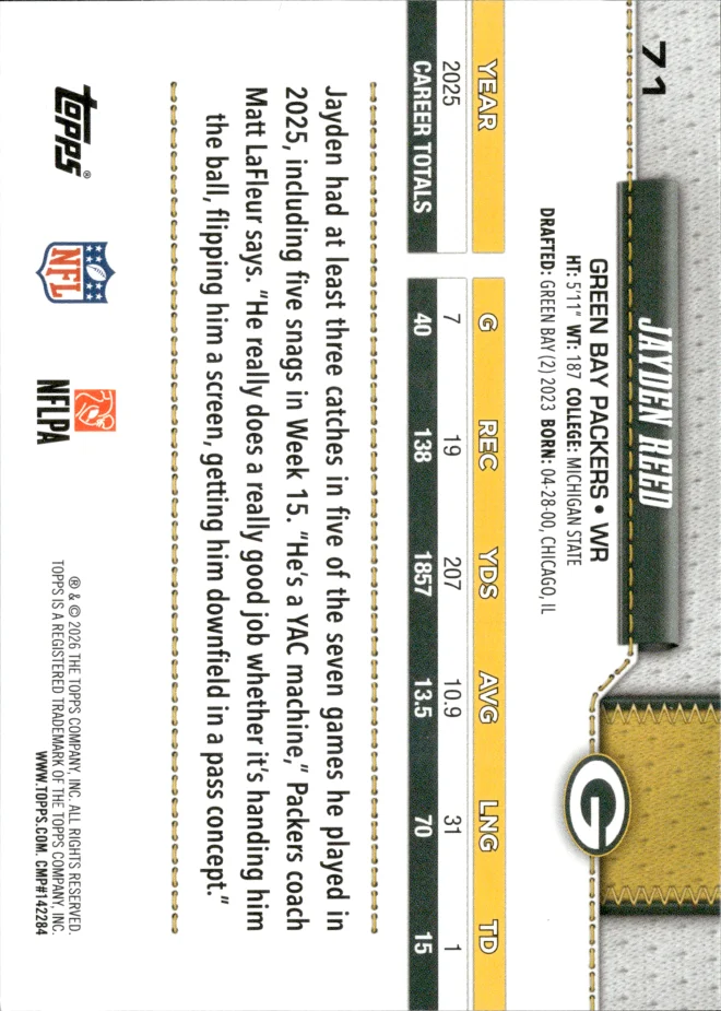 Jayden Reed card back