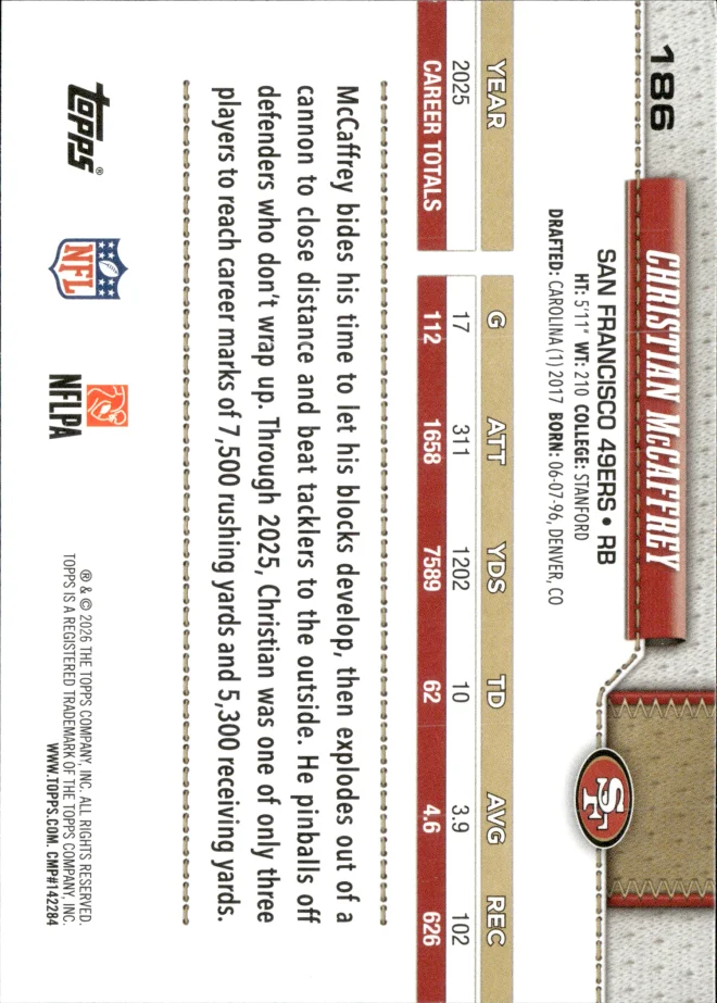Christian McCaffrey card back