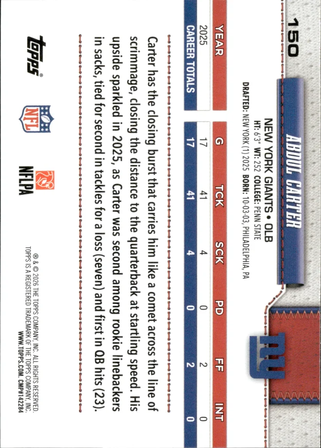 Abdul Carter card back