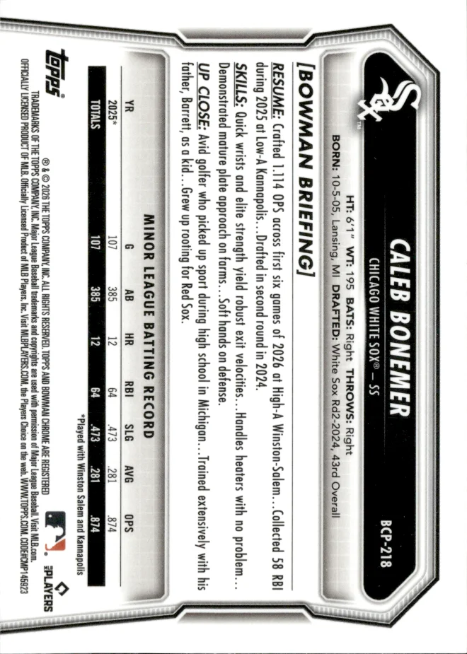 Caleb Bonemer card back