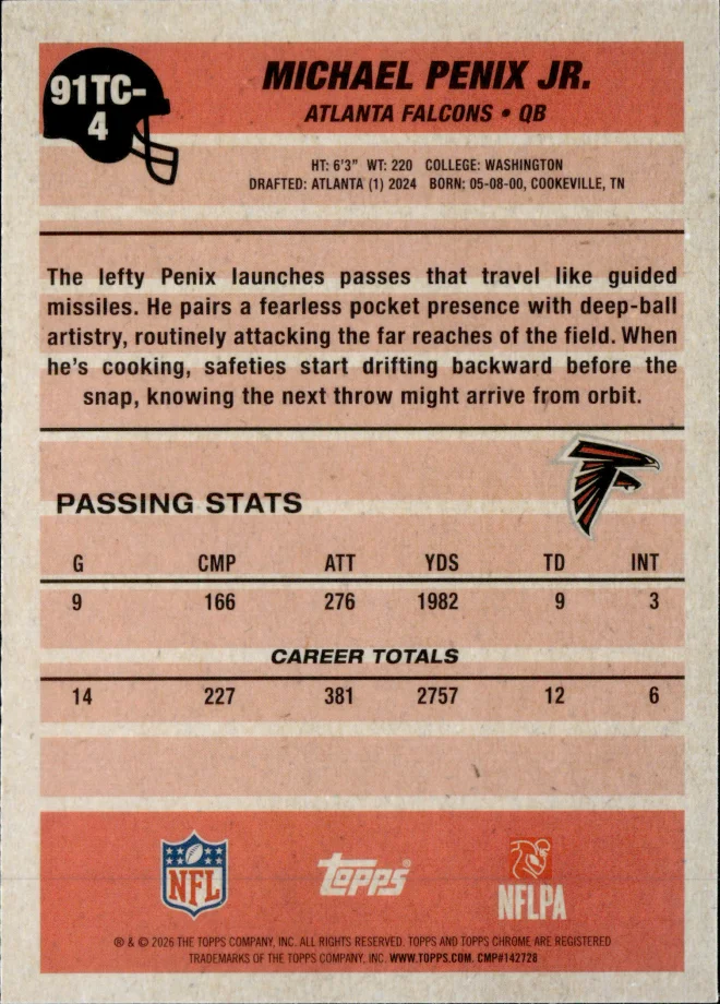 Michael Penix Jr. card back