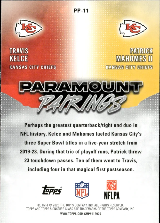Travis Kelce / Patrick Mahomes II card back