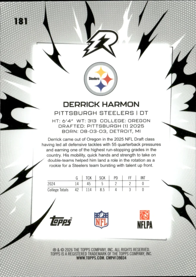 Derrick Harmon card back