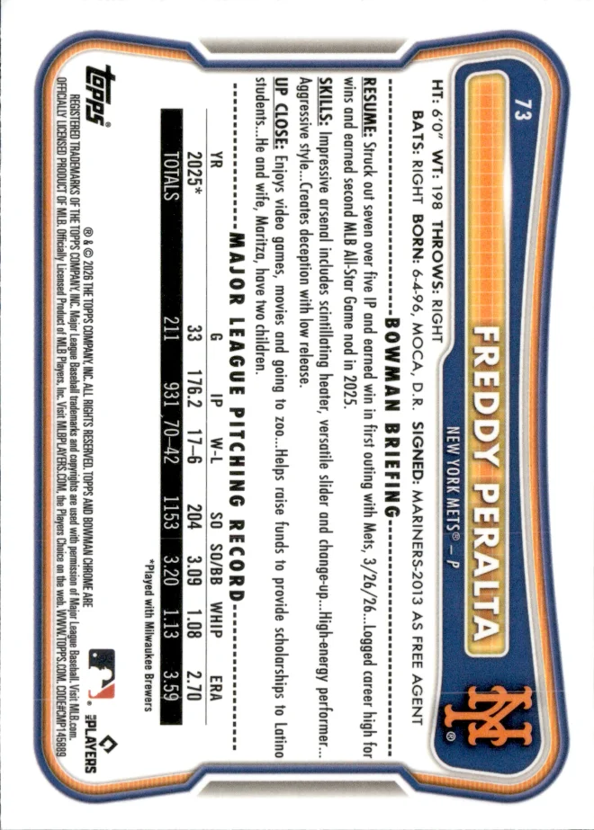 Freddy Peralta card back