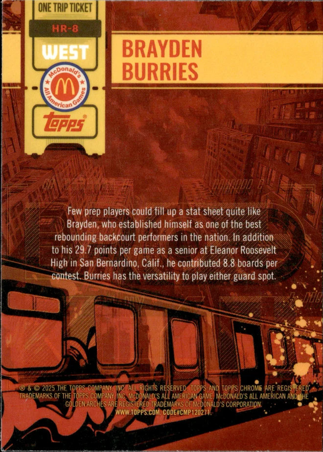 Brayden Burries card back
