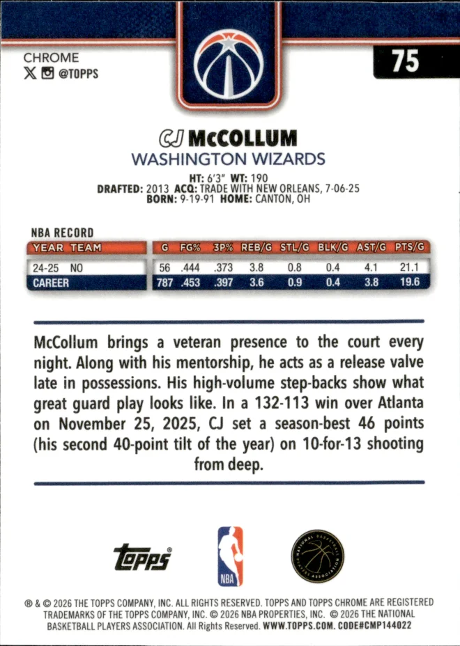 CJ McCollum card back