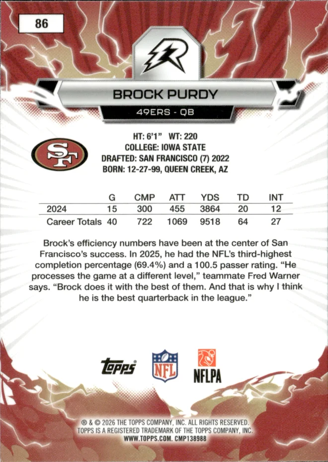 Brock Purdy card back