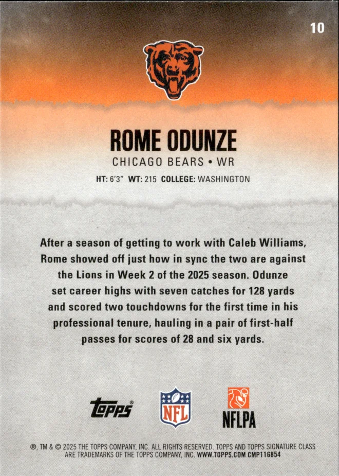 Rome Odunze card back