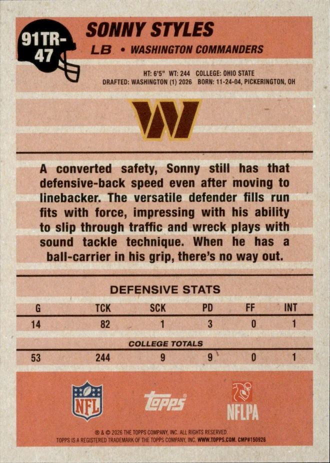 Sonny Styles card back