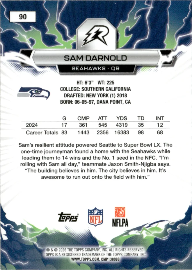 Sam Darnold card back