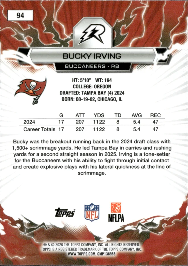 Bucky Irving card back
