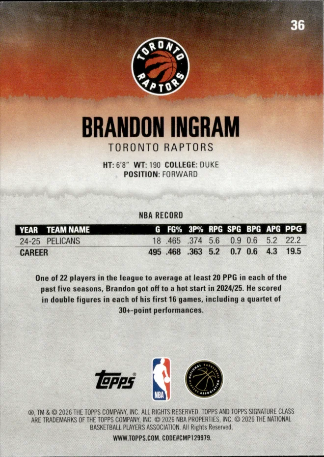 Brandon Ingram card back