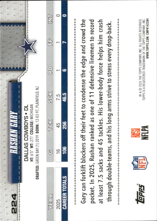 Rashan Gary card back