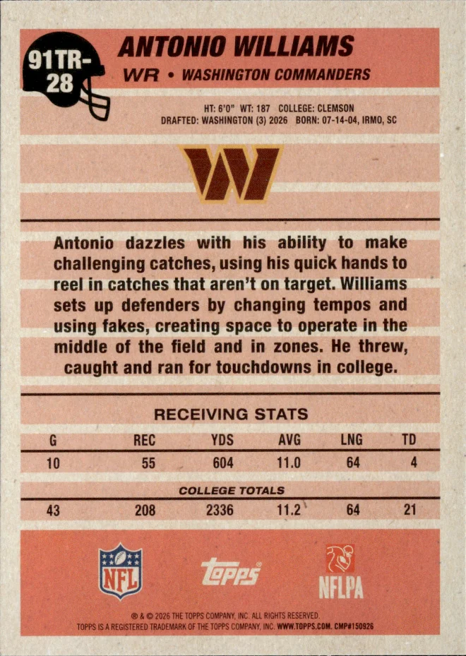 Antonio Williams card back