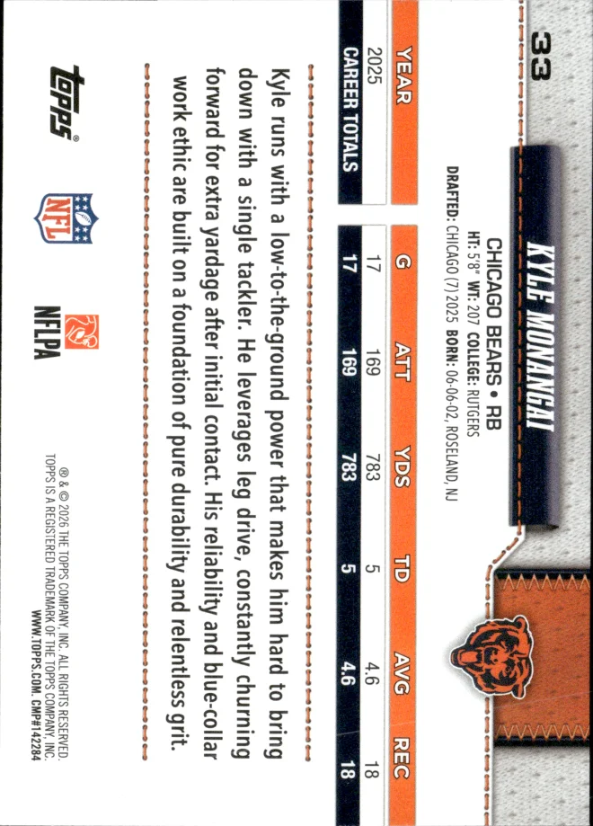 Kyle Monangai card back