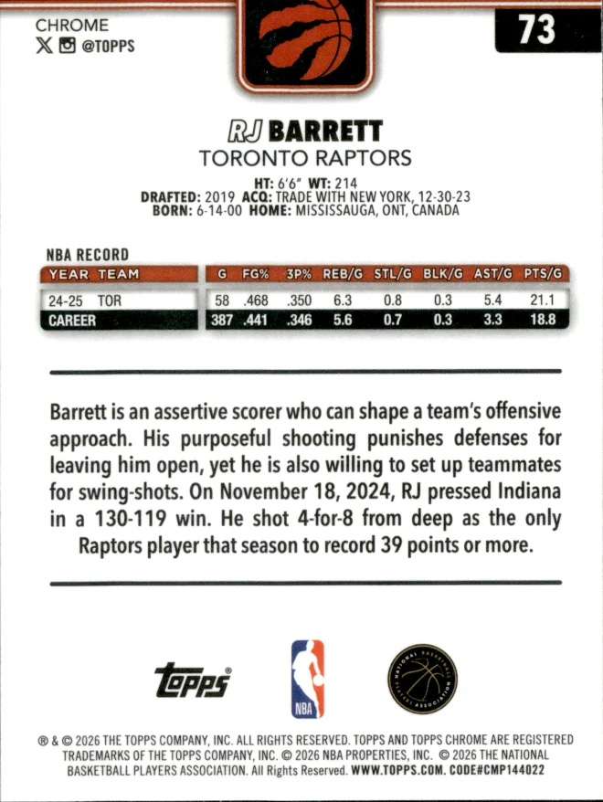 RJ Barrett card back