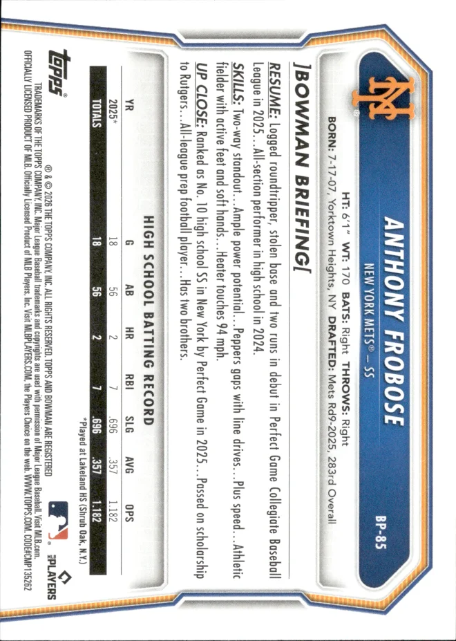 Anthony Frobose card back
