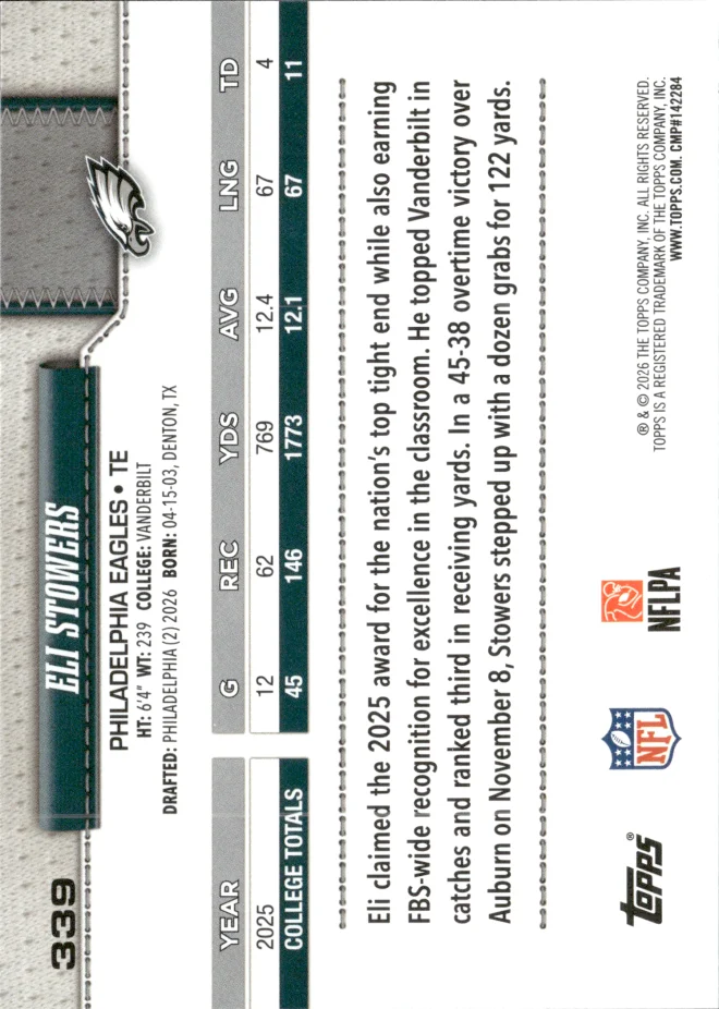 Eli Stowers card back