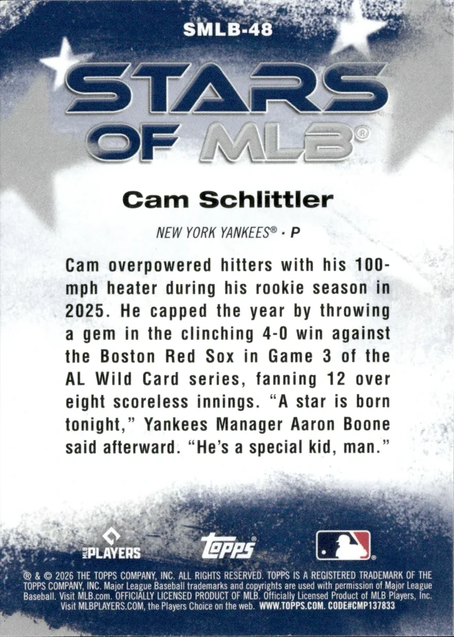 Cam Schlittler card back