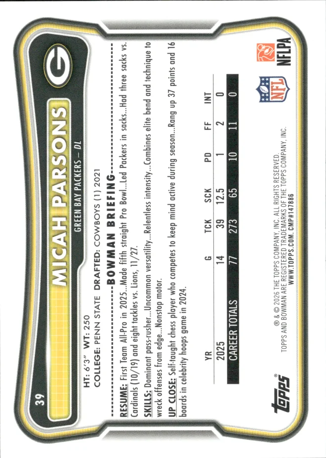 Micah Parsons card back