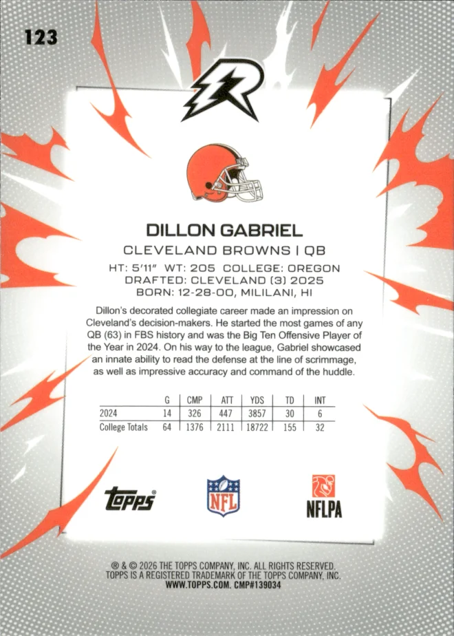 Dillon Gabriel card back