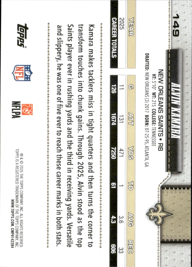 Alvin Kamara card back