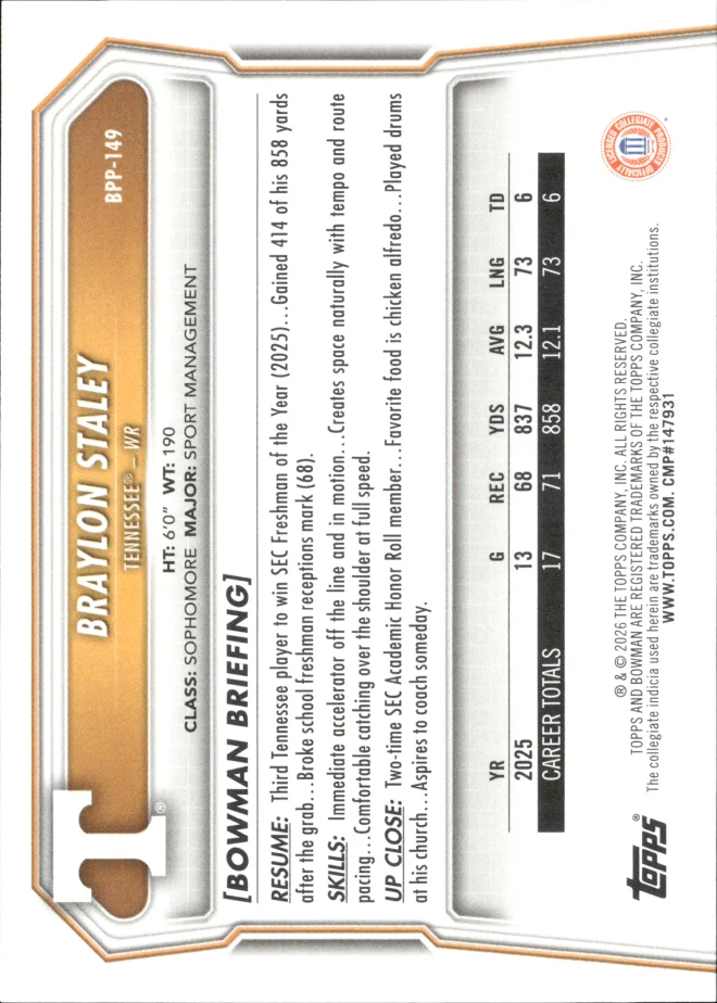 Braylon Staley card back