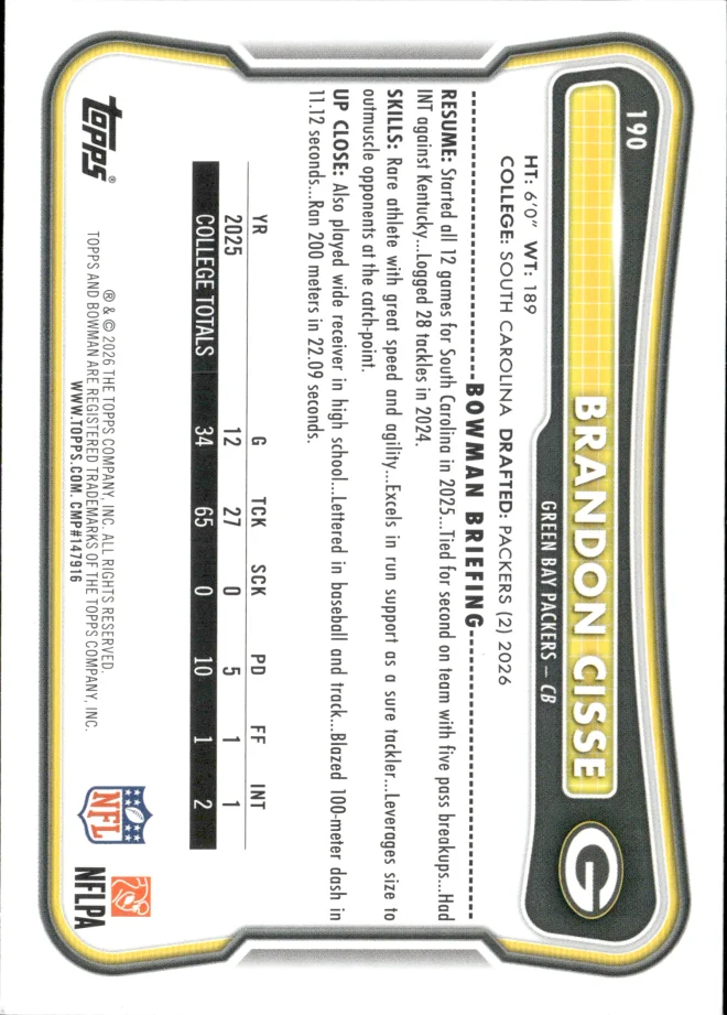 Brandon Cisse card back