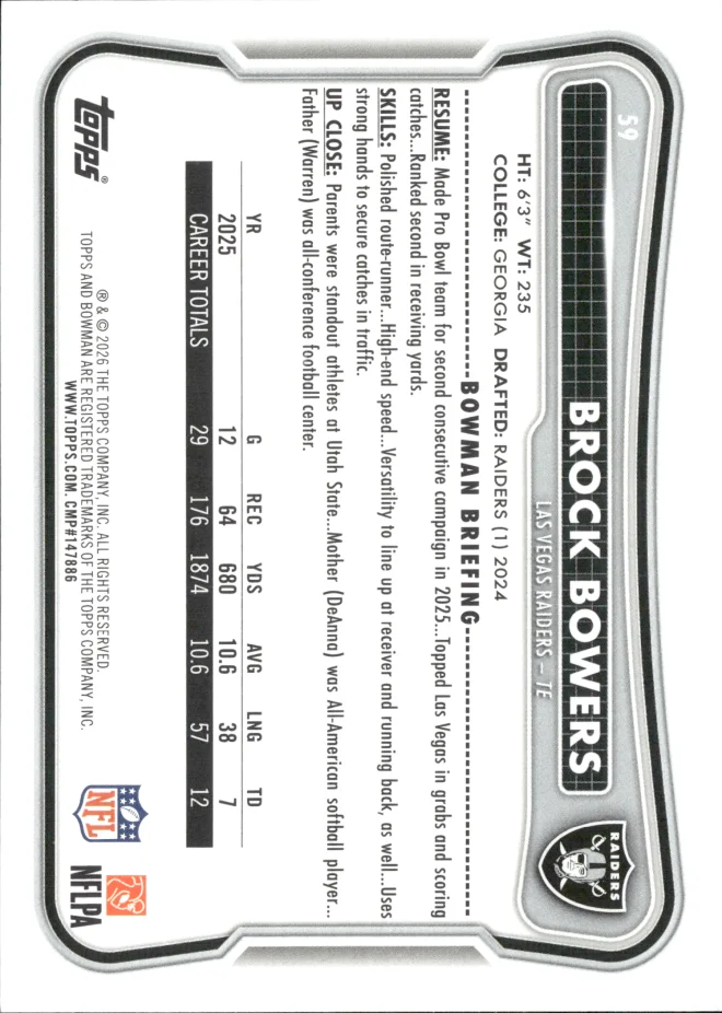 Brock Bowers card back