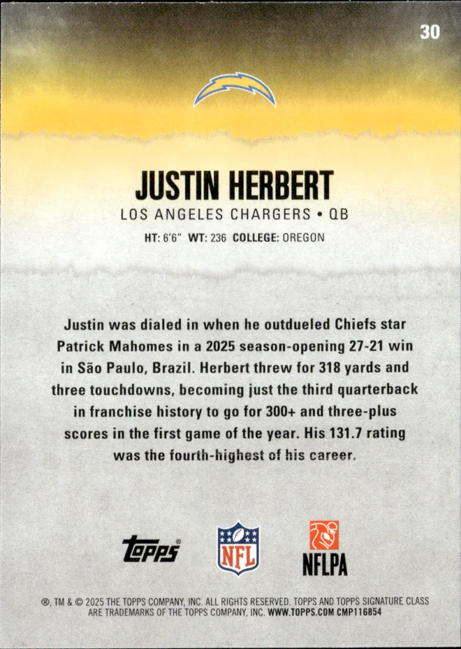 Justin Herbert card back