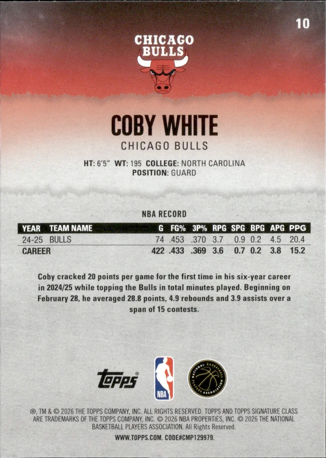 Coby White card back