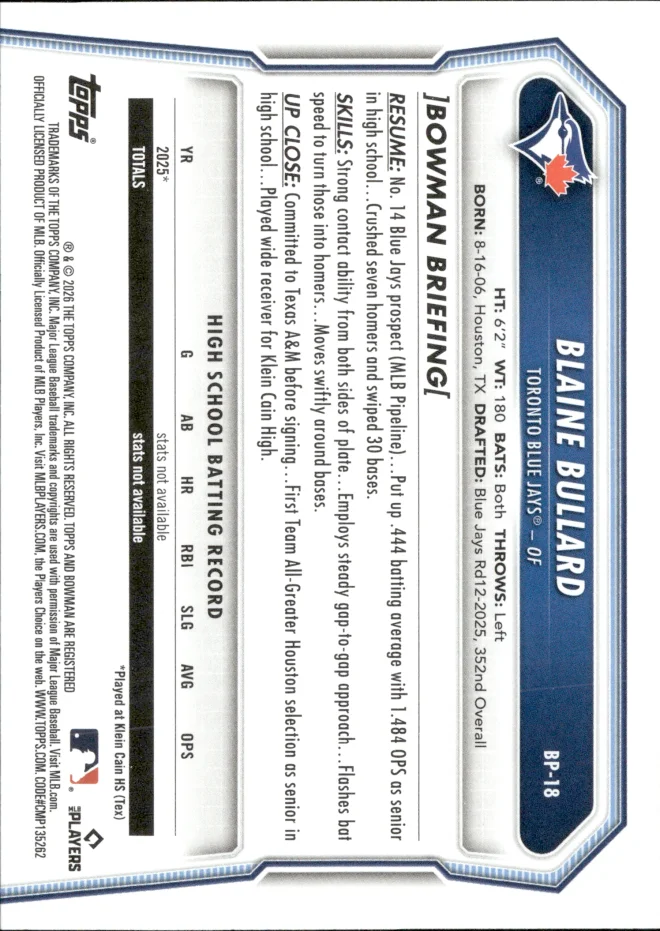 Blaine Bullard card back