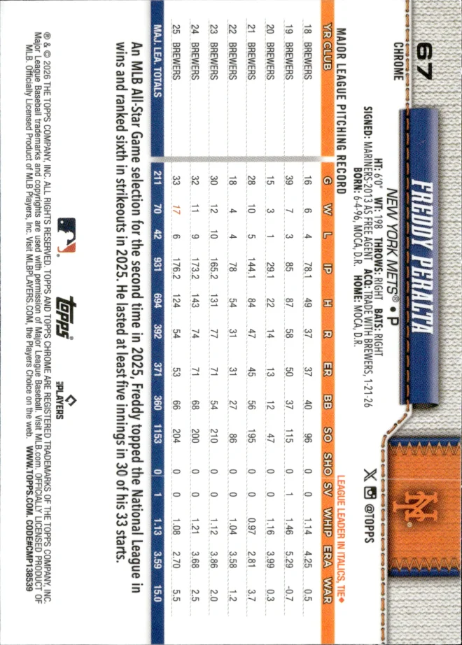Freddy Peralta card back