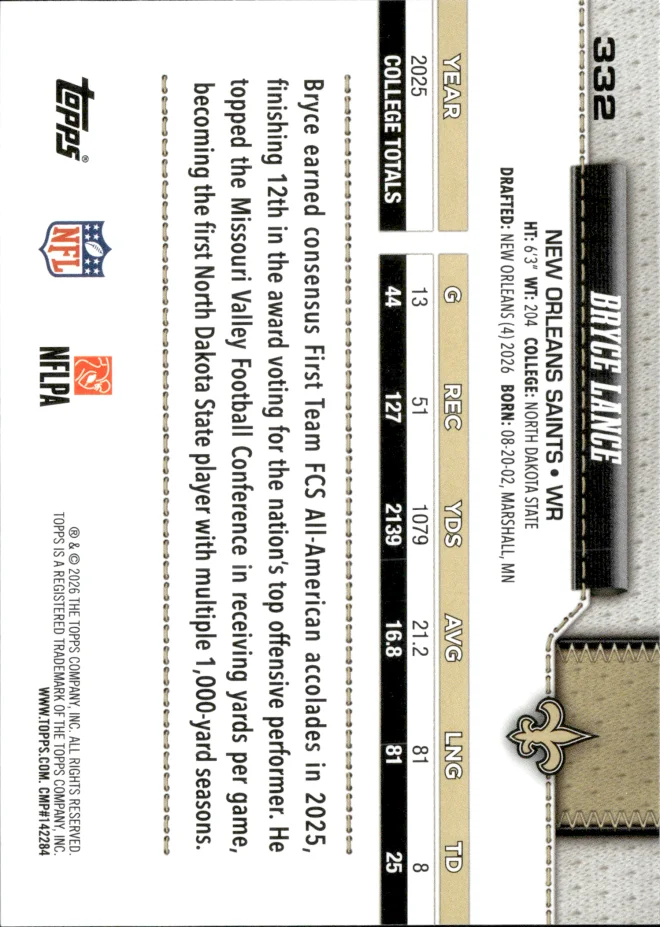 Bryce Lance card back