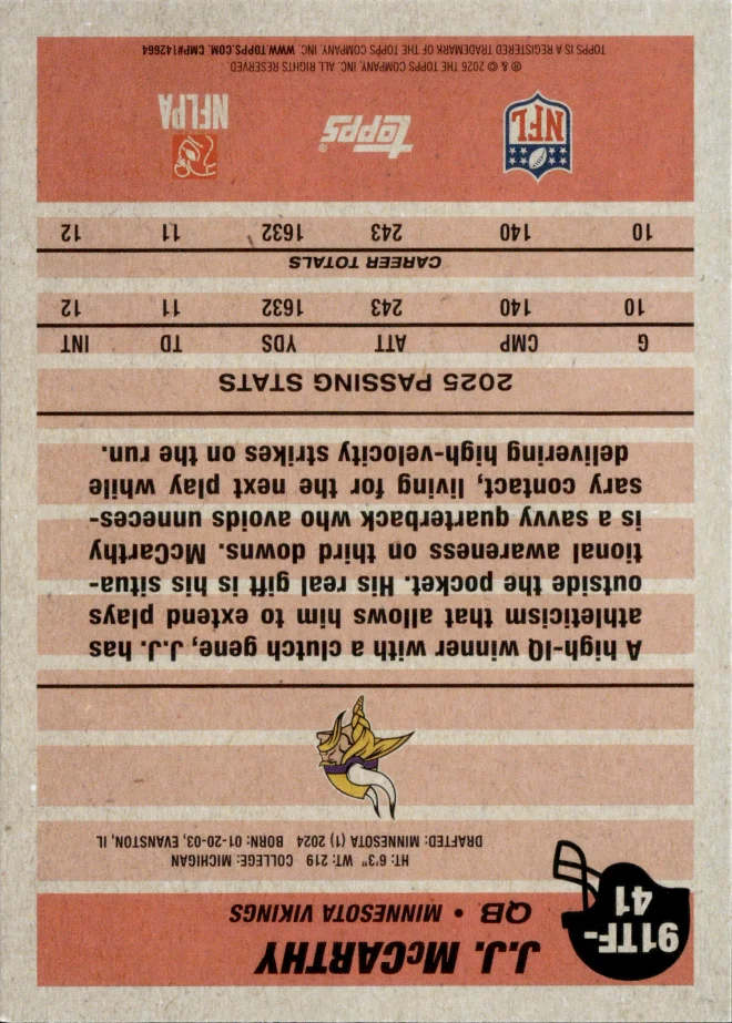 J.J. McCarthy card back