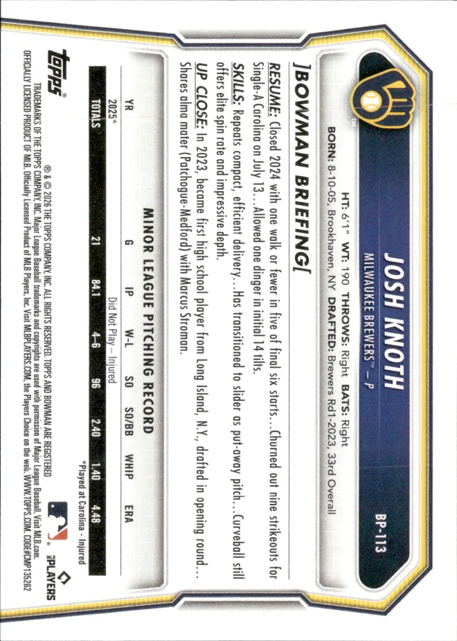 Josh Knoth card back
