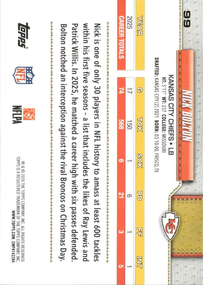 Nick Bolton card back