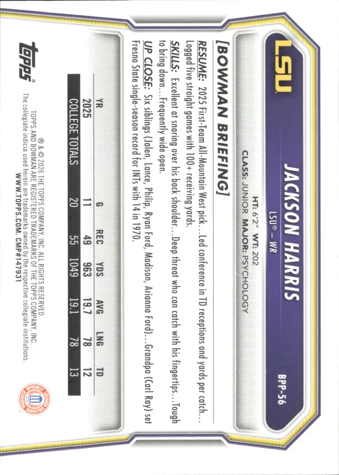 Jackson Harris card back
