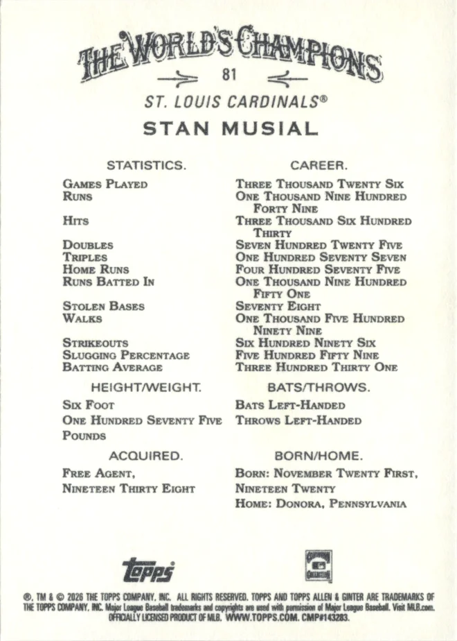 Stan Musial card back