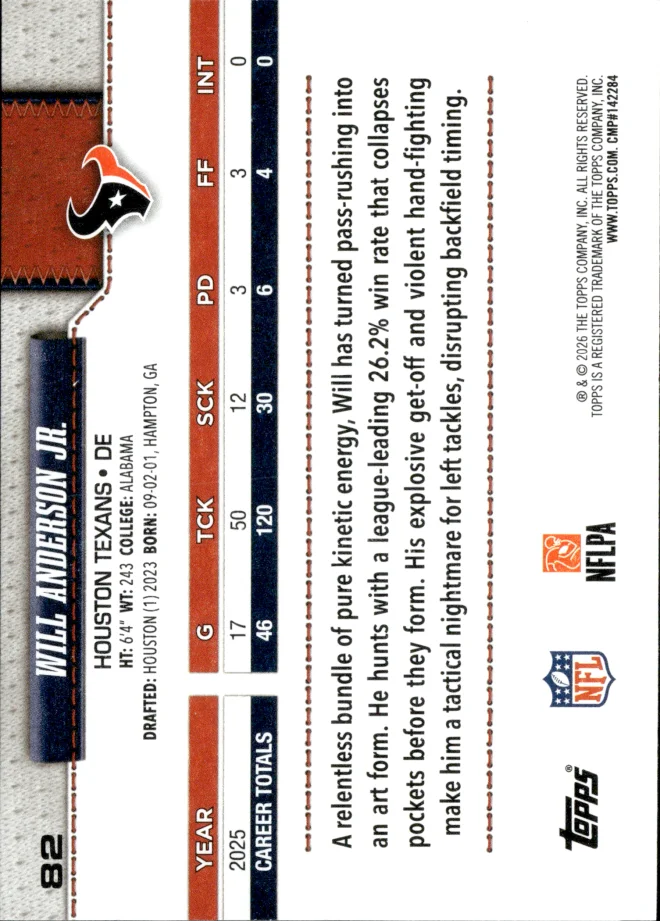 Will Anderson Jr. card back