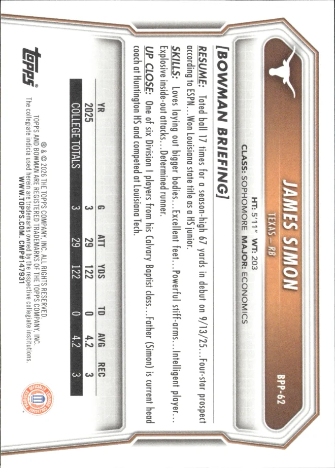 James Simon card back