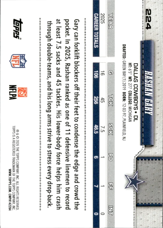 Rashan Gary card back